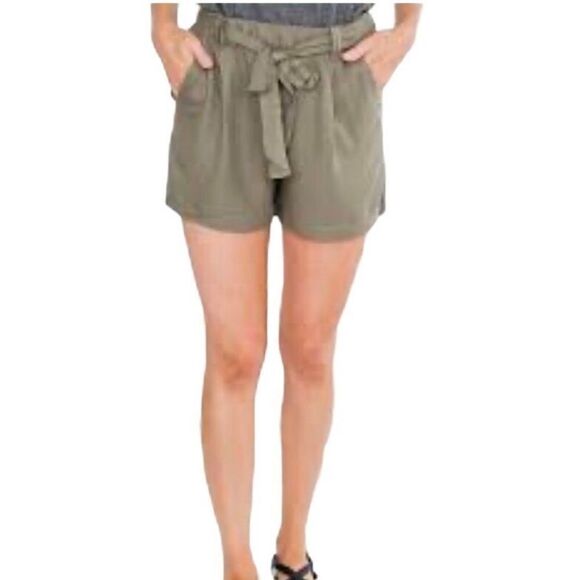Charlotte Russe taupe olive paper bag waist shorts with belt sash - Picture 1 of 10